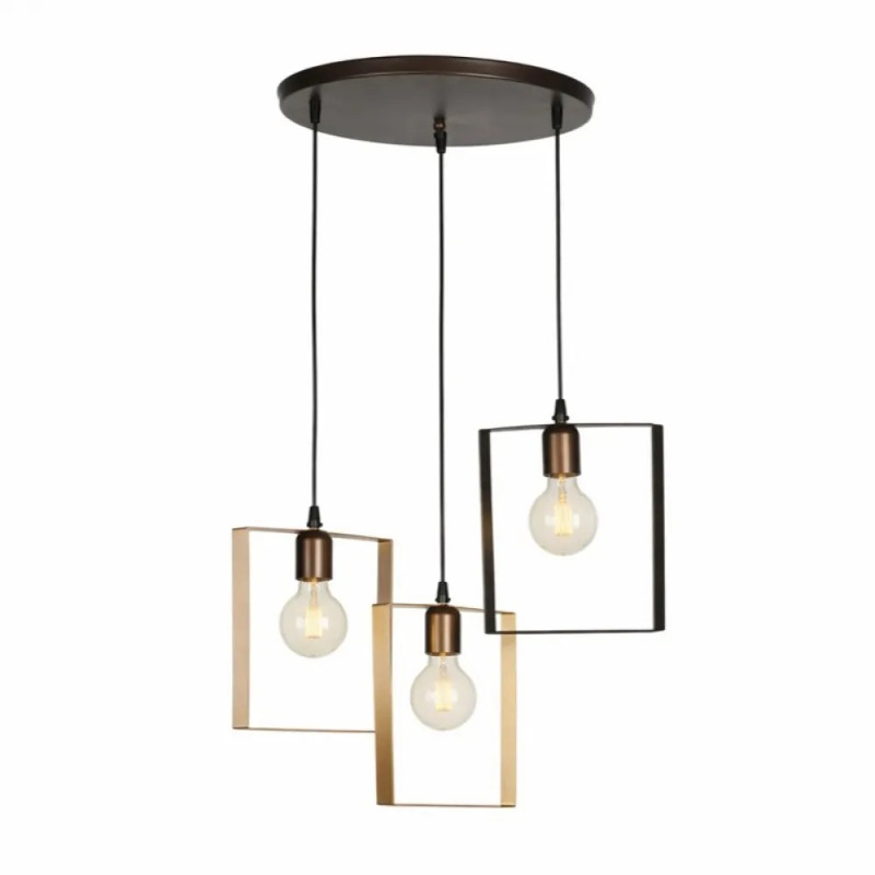 NG Lighting Κρεμαστό Φωτιστικό Οροφής Χειροποίητο Μεταλλικό Μολυβί/Μόκα/Σκουριά Τρίφωτο Ε27 40x80cm 2026082